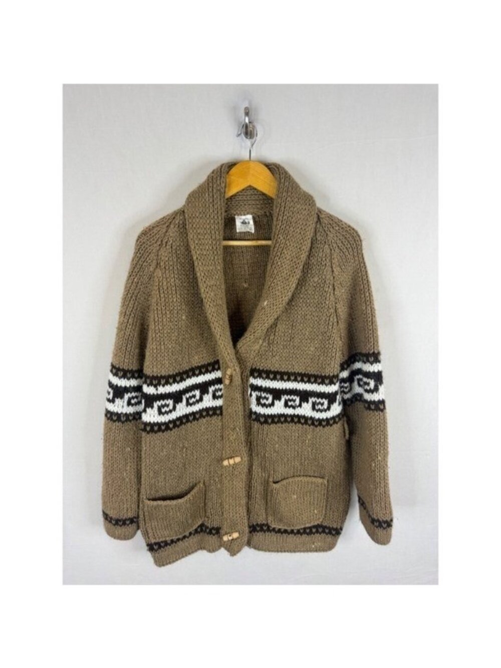 MACO Sueter Mexico Vintage Shawl Toggle Cardigan Brown Southwestern Sweater M/L